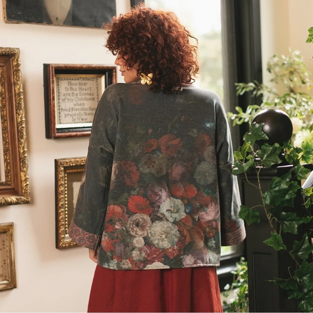 ✨Flight of Fancy Fleece Cottage  Cardigan Vintage Art Statements Jacket - Picture 7 of 13